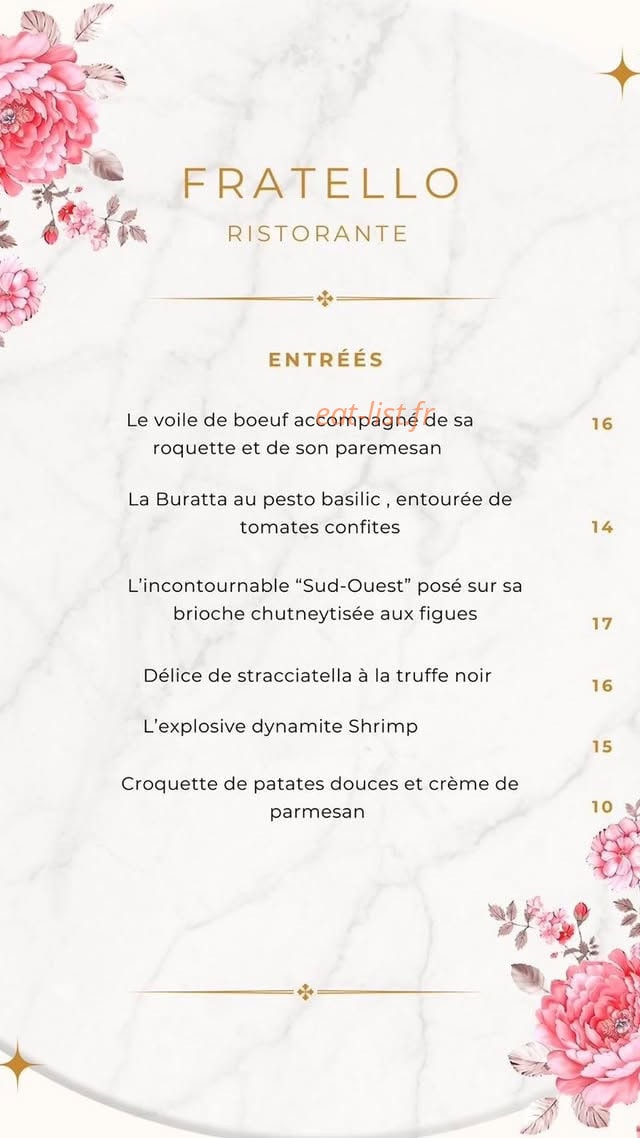 Carte et menu de Fratello à Le Kremlin Bicetre — Entrées
