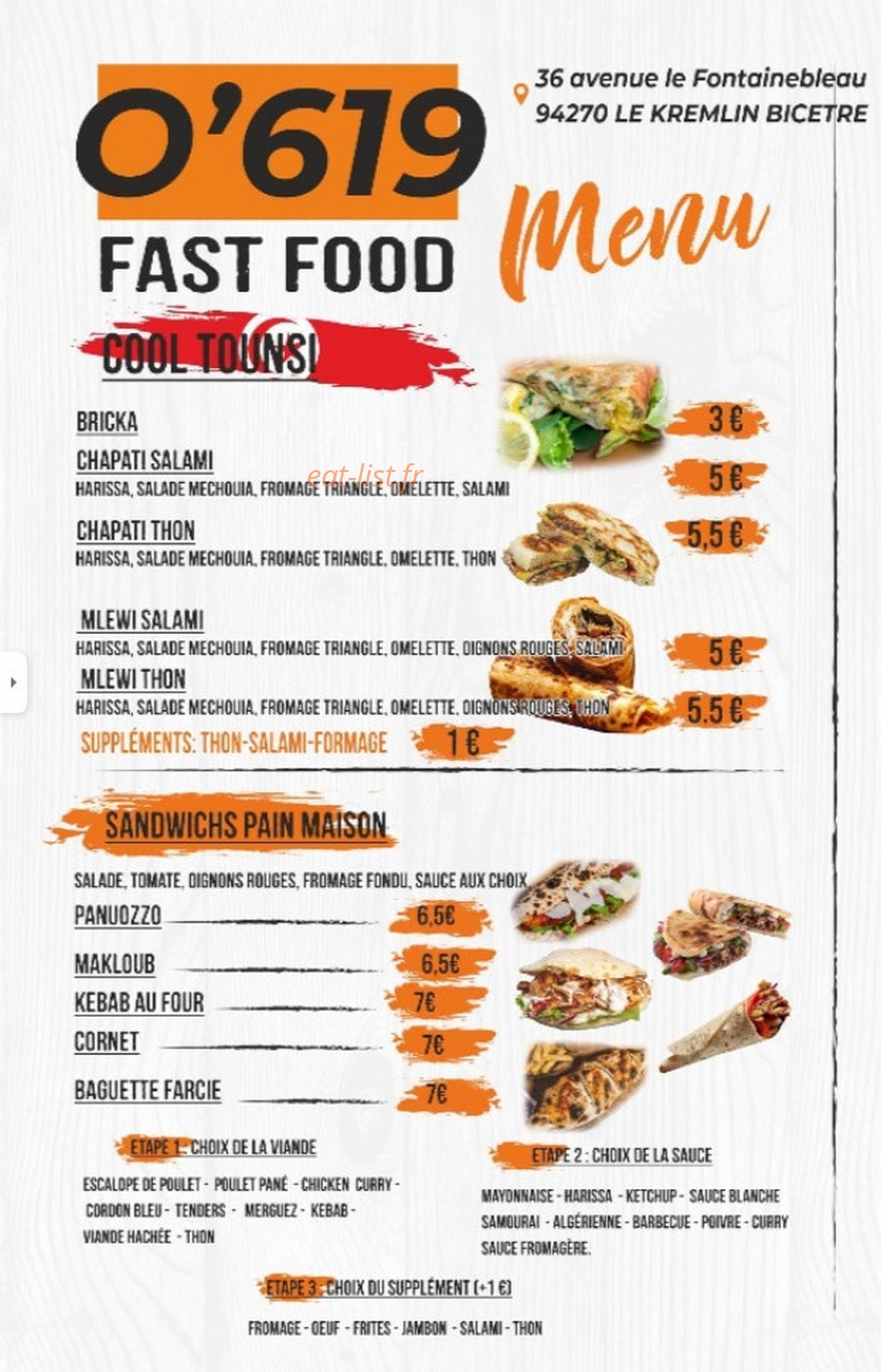 O 619 Fast Food — carte page 1