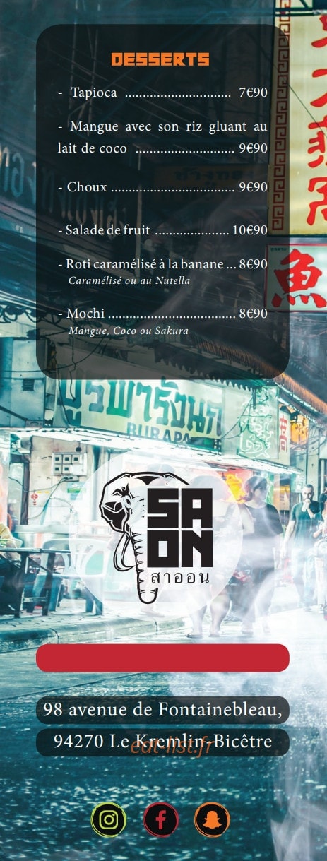 Saon thai food — carte page 17