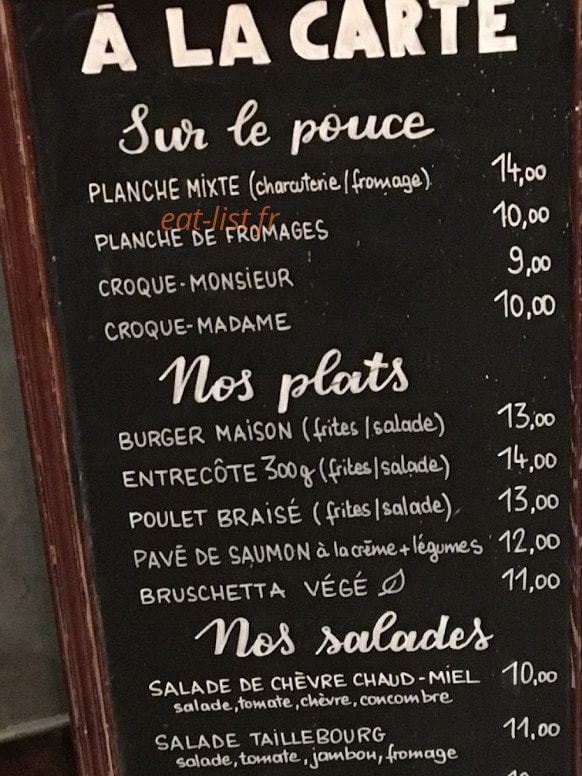 Brasserie Du Bois — carte page 1