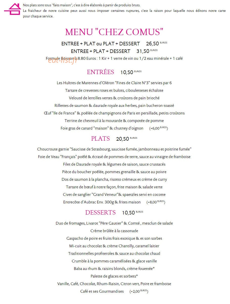 Chez Comus — carte page 1