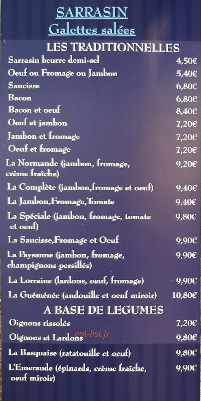 Crêperie L'Armorique — carte page 1
