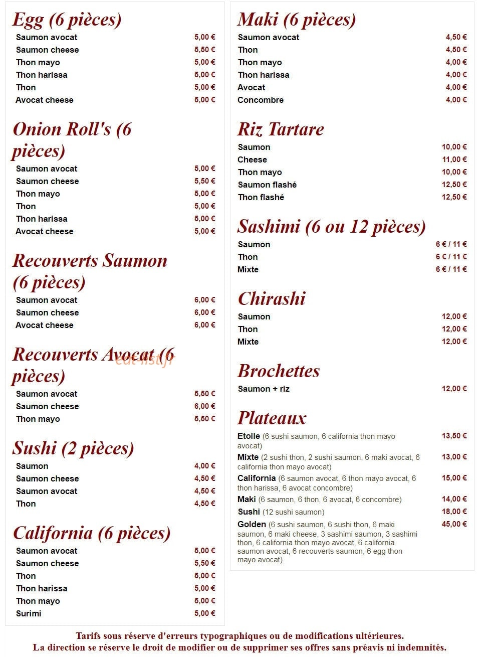 Golden Pizza — carte page 3