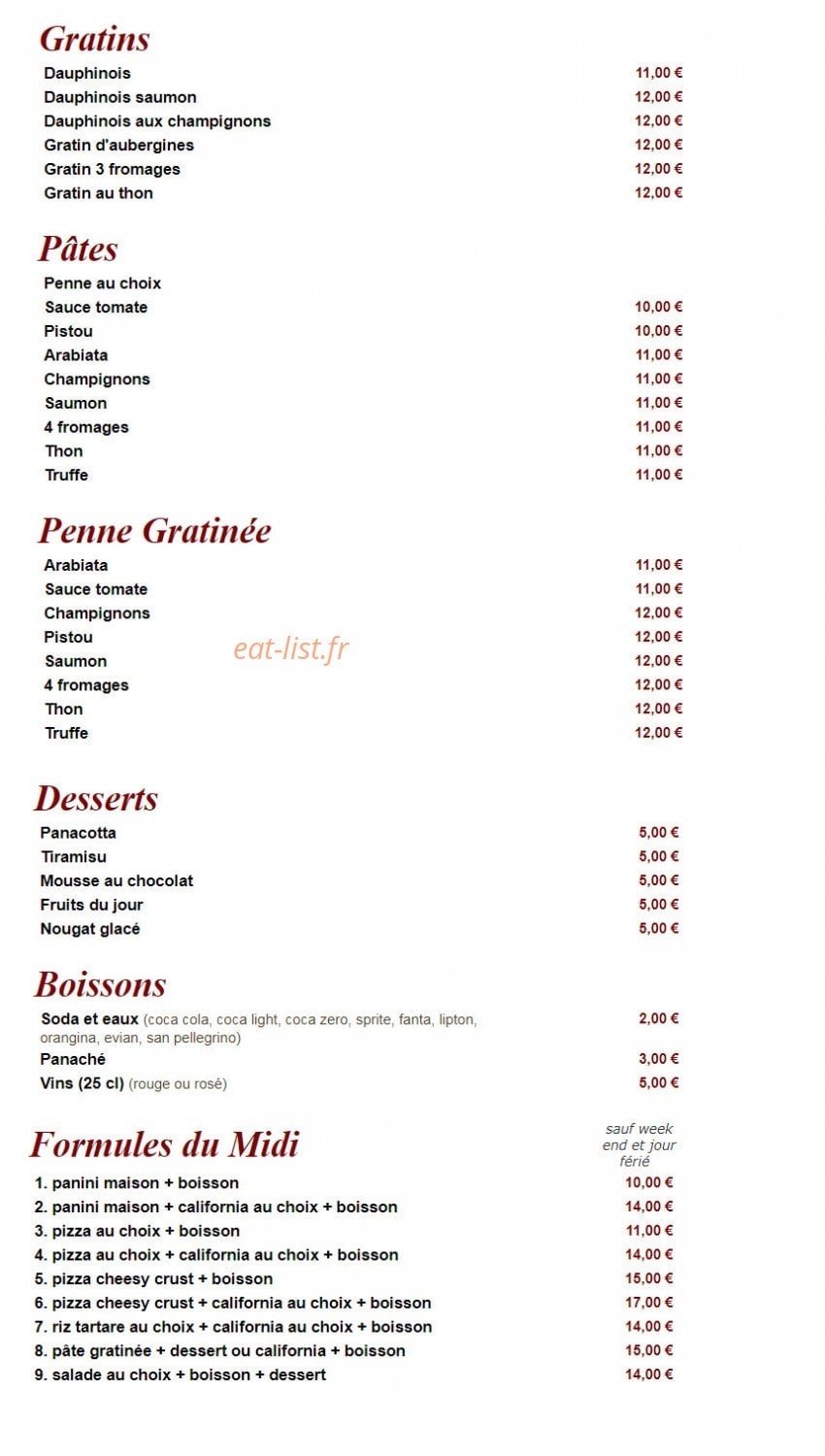 Golden Pizza — carte page 2