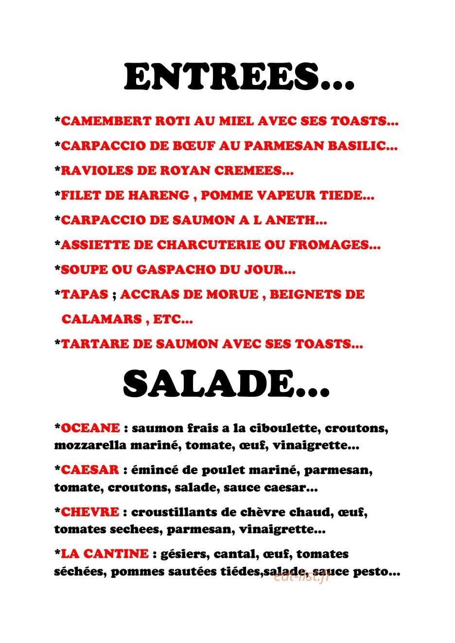 La Cantine — carte page 1