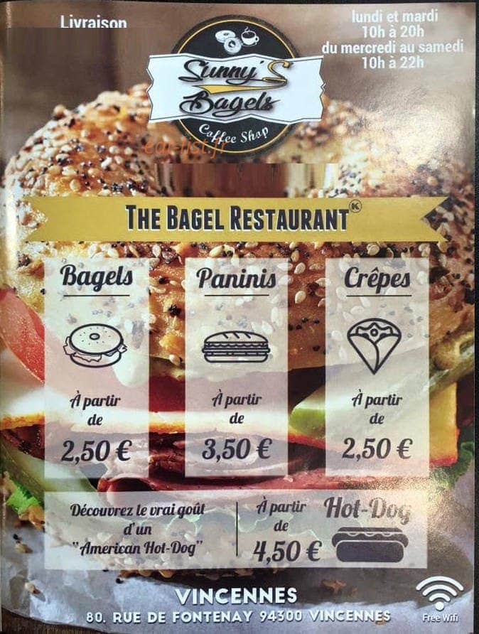 Sunny's bagels — carte page 1