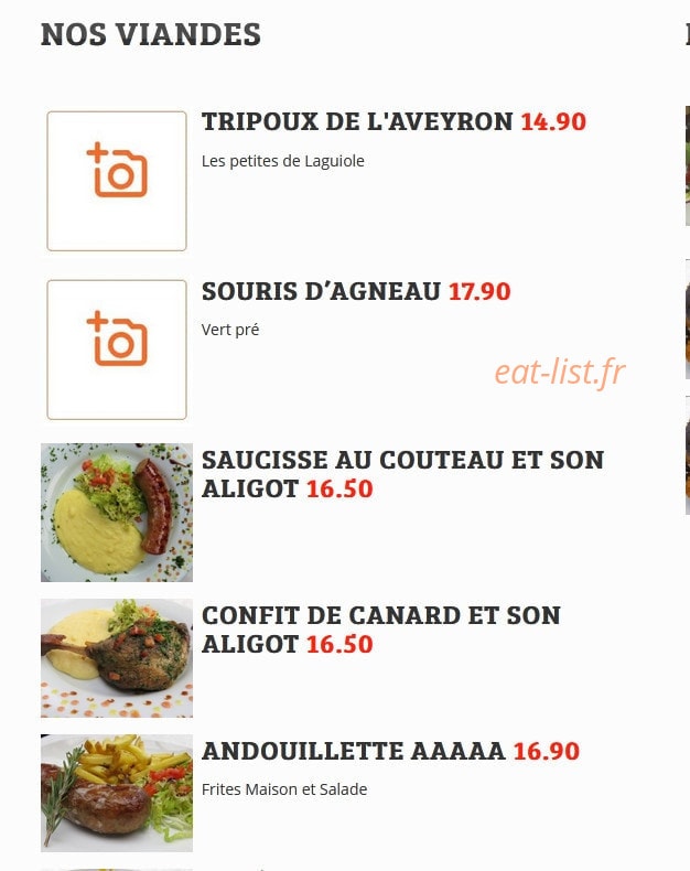 Restaurant l'Aveyronnais Orly — carte page 6