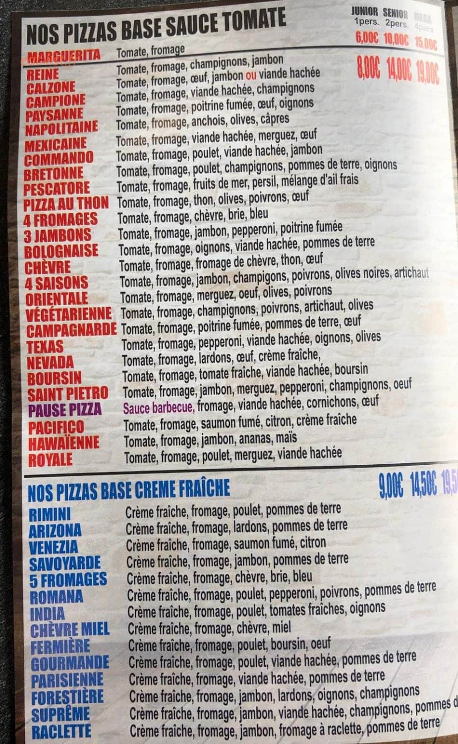 Pause Pizza — carte page 1
