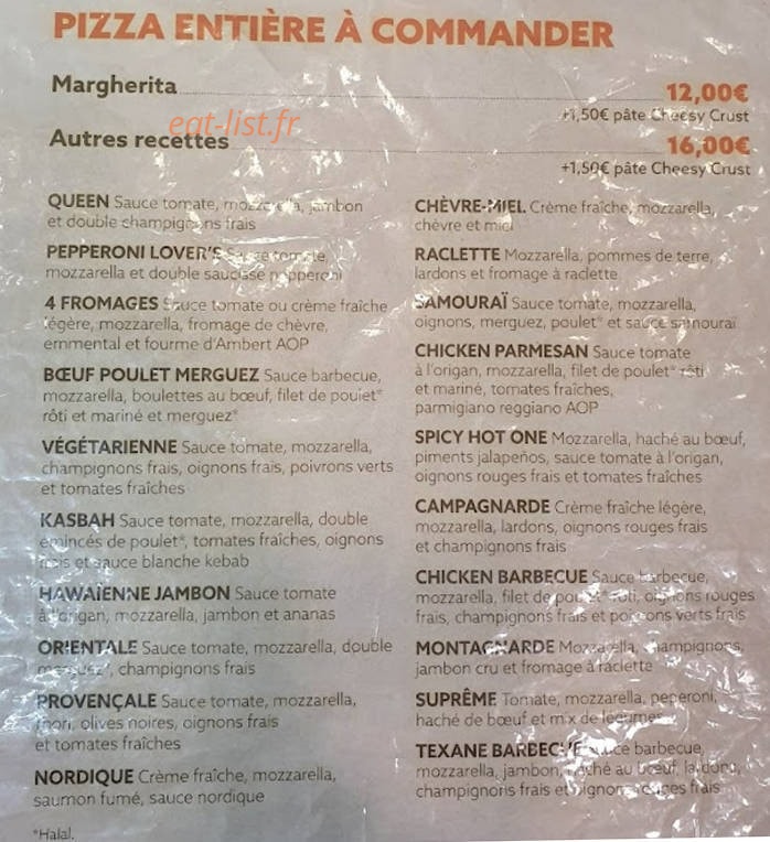 Pizza Hut — carte page 1