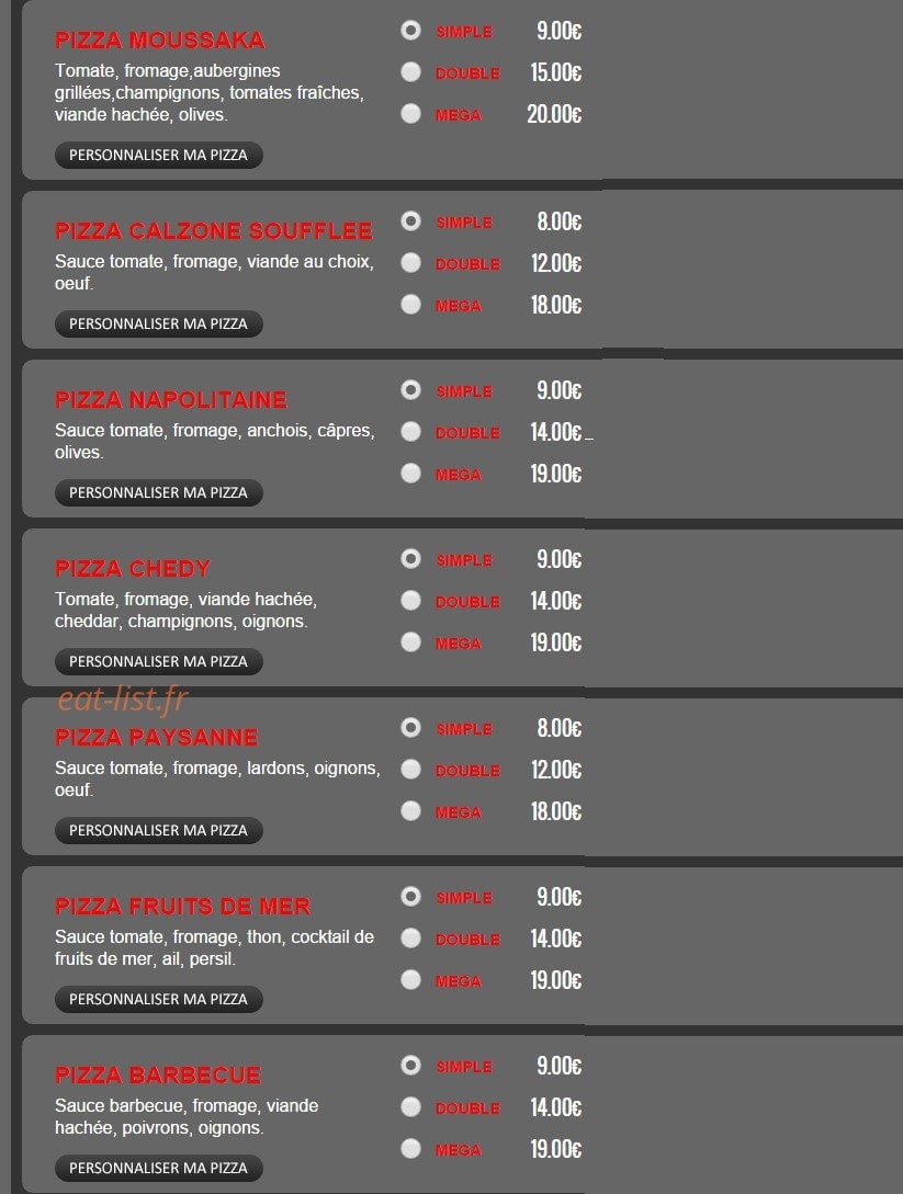 Planete Pizza — carte page 3