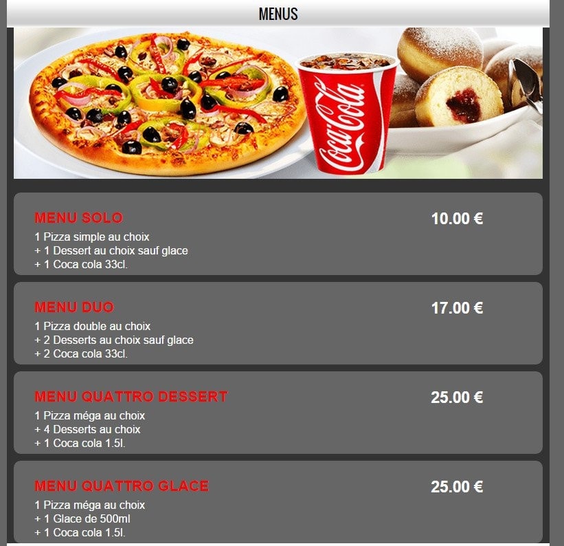 Planete Pizza — carte page 1