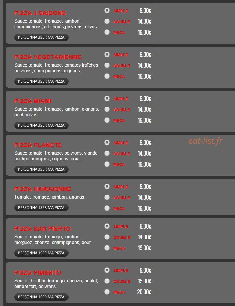 Planete Pizza — carte page 4