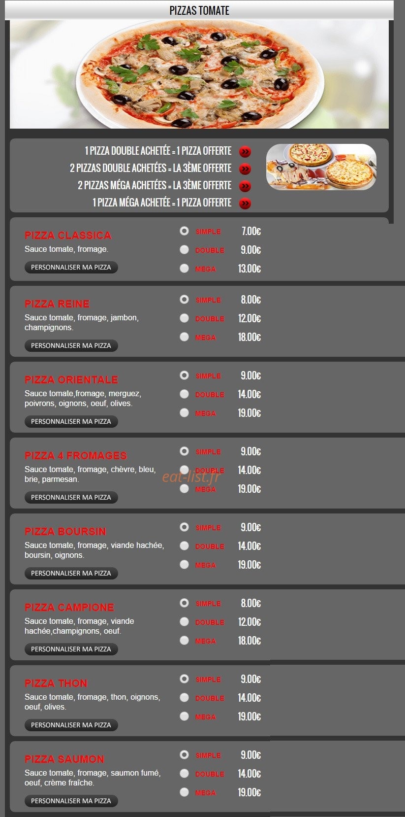 Planete Pizza — carte page 2