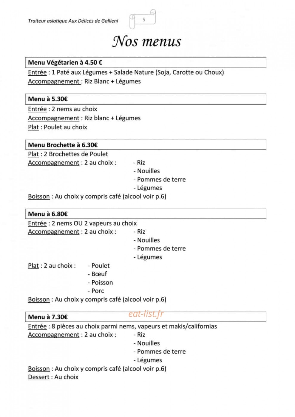 Aux Délices de Gallieni — carte page 5
