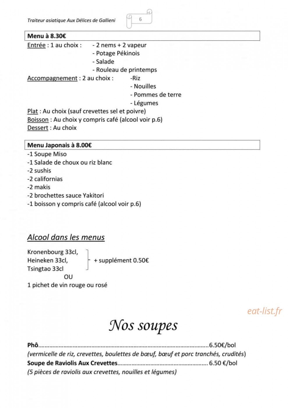 Aux Délices de Gallieni — carte page 6