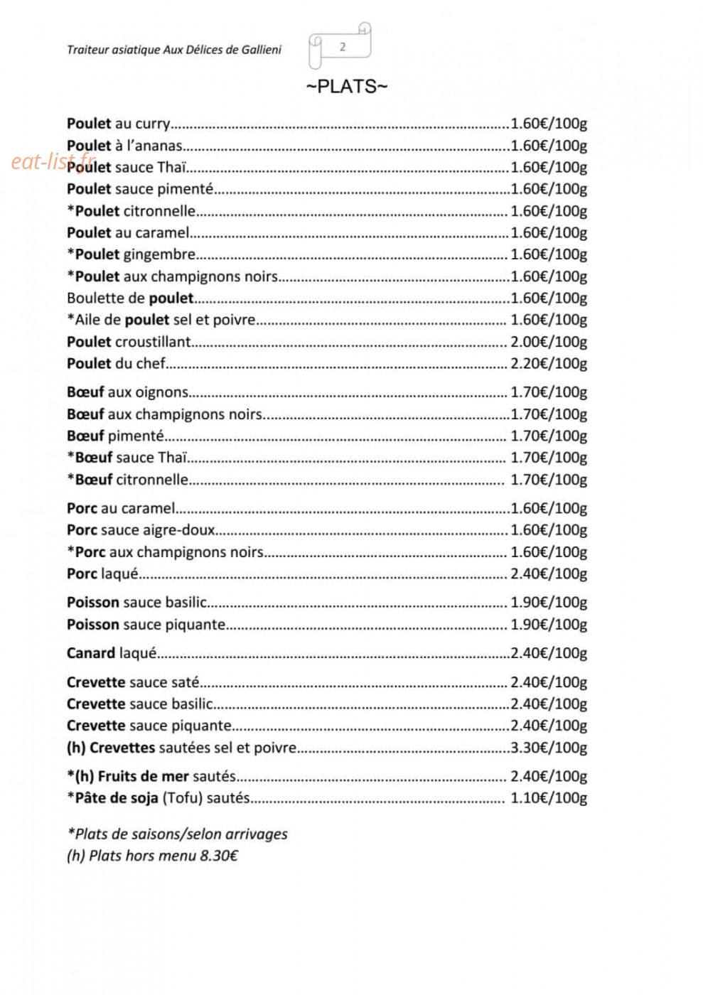 Aux Délices de Gallieni — carte page 2