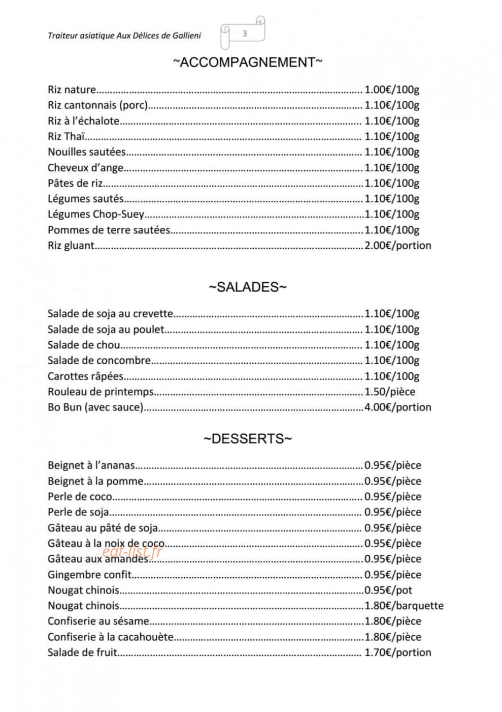 Aux Délices de Gallieni — carte page 3