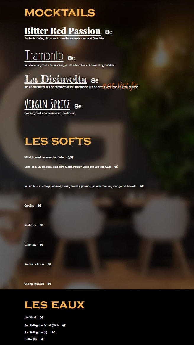 Carte et menu de Graziella à Joinville le Pont — Les mocktails, softs, ...