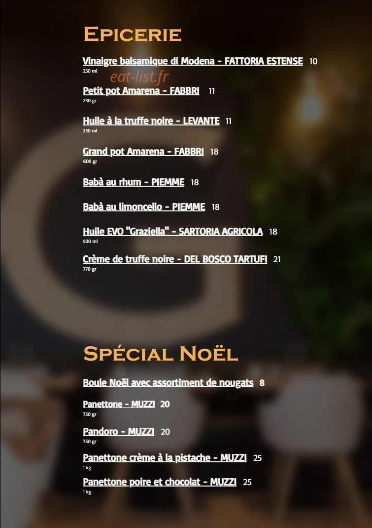Carte et menu de Graziella à Joinville le Pont — Les épicerie, spéciale Noël