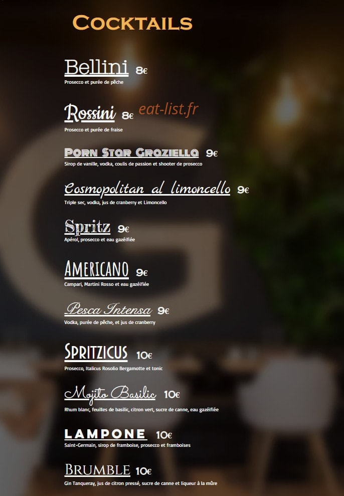 Carte et menu de Graziella à Joinville le Pont — Les cocktails