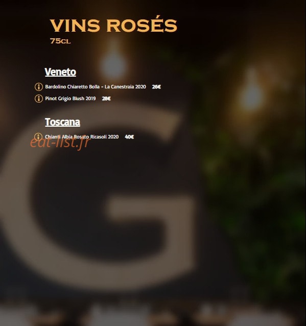 Carte et menu de Graziella à Joinville le Pont — Les vins rosés