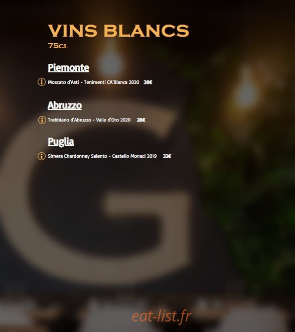 Carte et menu de Graziella à Joinville le Pont — Les vins blancs