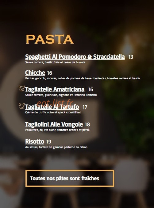 Carte et menu de Graziella à Joinville le Pont — Les pasta