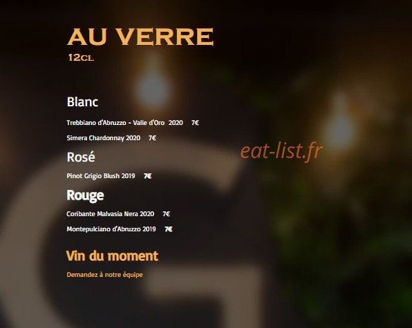 Carte et menu de Graziella à Joinville le Pont — Les vins au verre
