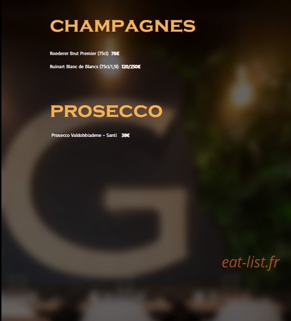 Carte et menu de Graziella à Joinville le Pont — Les champagnes, prosecco