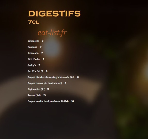 Carte et menu de Graziella à Joinville le Pont — Les digestifs