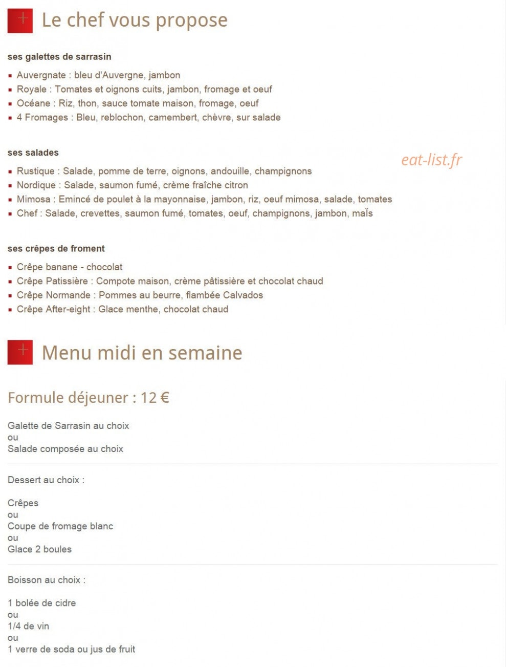 La Crêperie — carte page 1