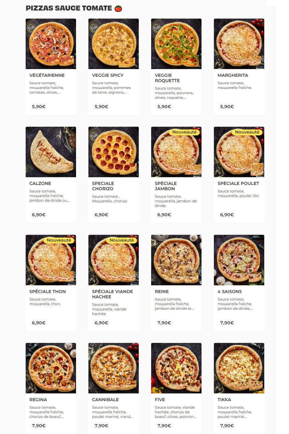 Five Pizza Original — carte page 1