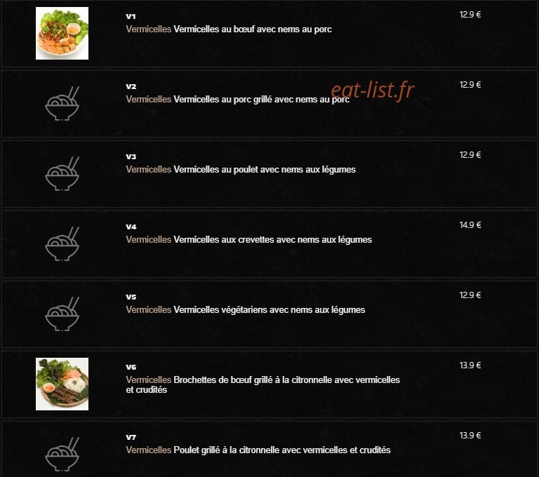 Carte et menu de Le Saigonnais à Villiers sur Marne — Les vermicelles