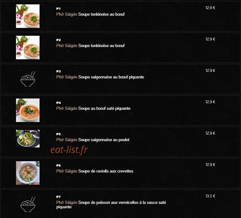 Carte et menu de Le Saigonnais à Villiers sur Marne — Pho saigon