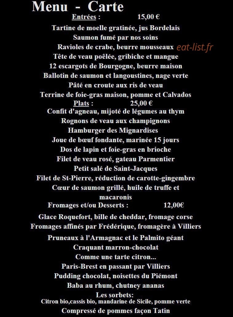 Les Mignardises — carte page 1