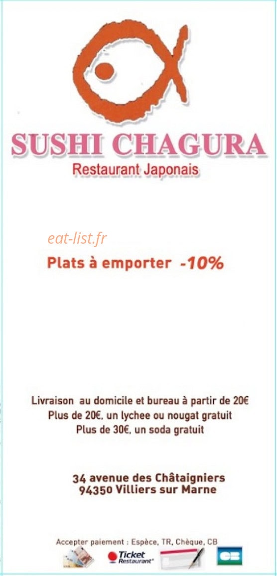 Carte et menu de sushi chagura à Villiers sur Marne — La carte menu sushi chagura