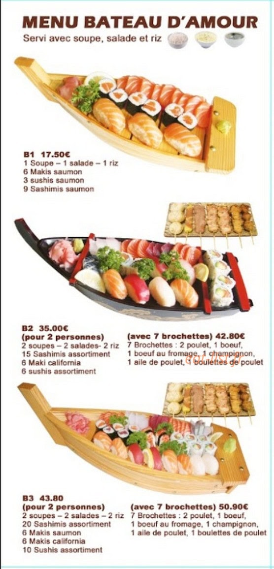 Carte et menu de sushi chagura à Villiers sur Marne — Les menus bateaux d amour