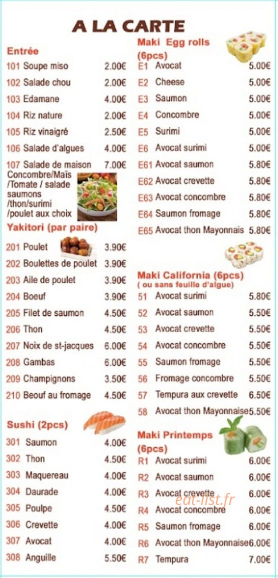 Carte et menu de sushi chagura à Villiers sur Marne — A la carte