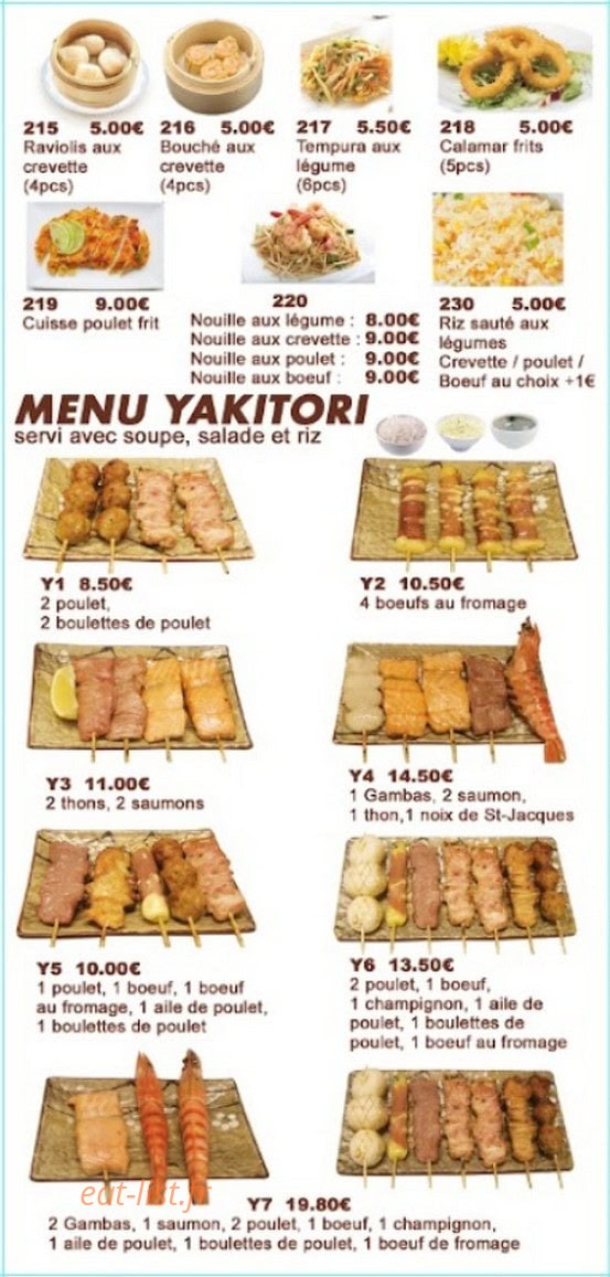 Carte et menu de sushi chagura à Villiers sur Marne — Les menus yakitori
