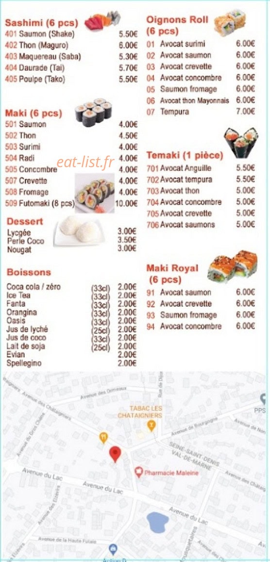 Carte et menu de sushi chagura à Villiers sur Marne — A la carte suite