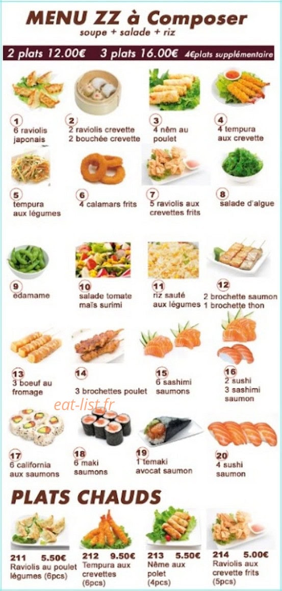Carte et menu de sushi chagura à Villiers sur Marne — Les menus zz a composer et plat chaud