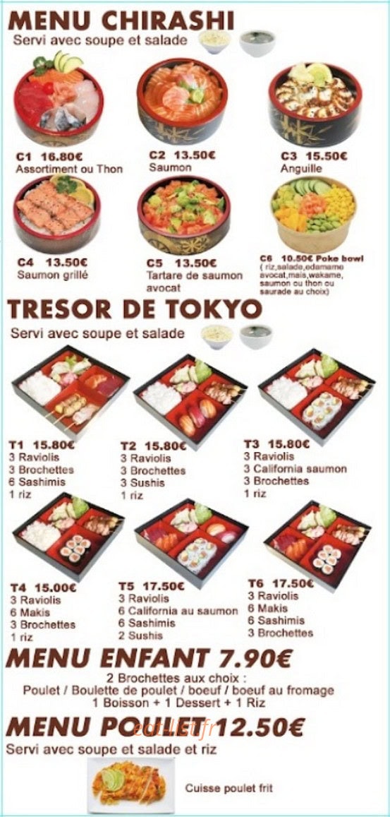 Carte et menu de sushi chagura à Villiers sur Marne — Les menus enfant ; menus poulet et tresor de tokyo ...