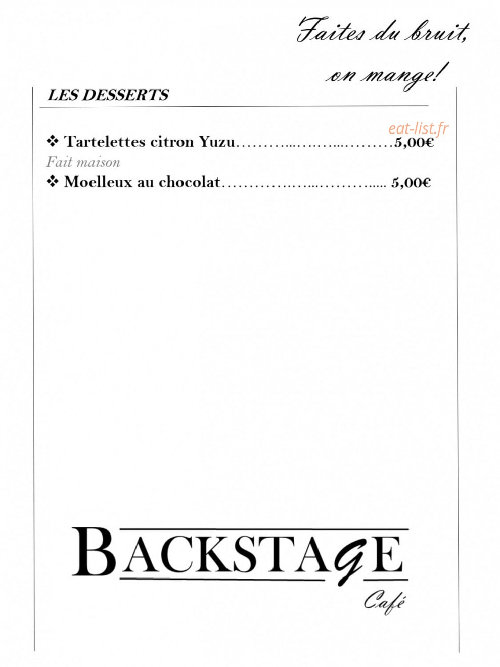 Backstage Café — carte page 6