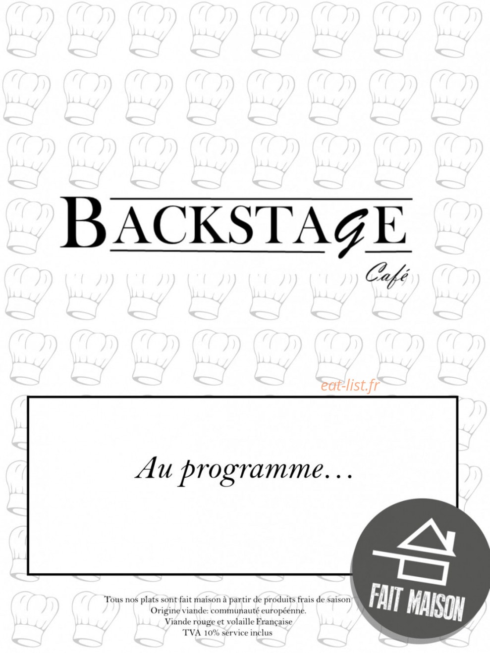 Backstage Café — carte page 1
