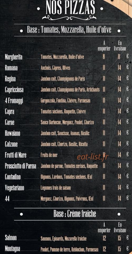 Pizzeria 44 — carte page 1