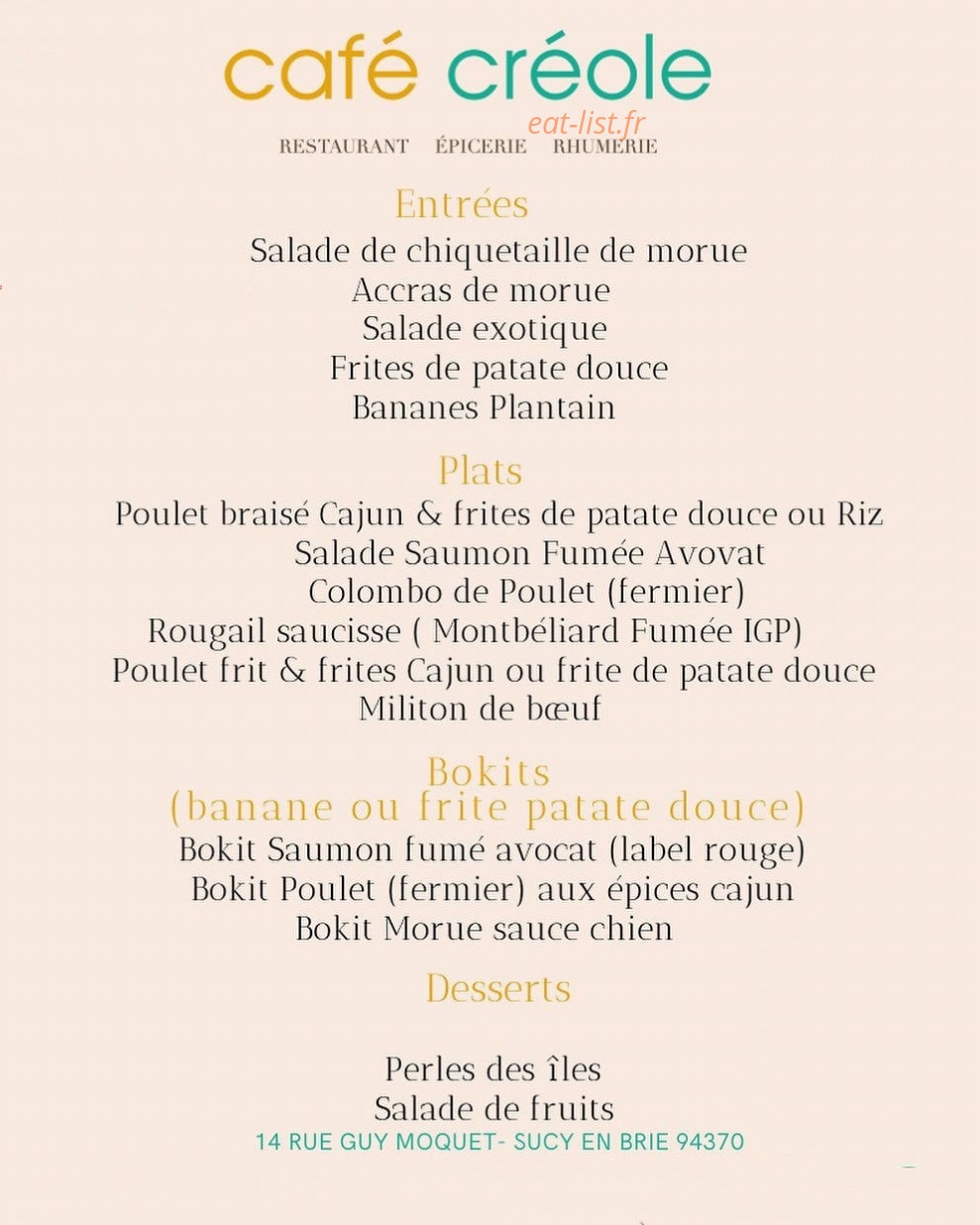 Café Créole — carte page 1