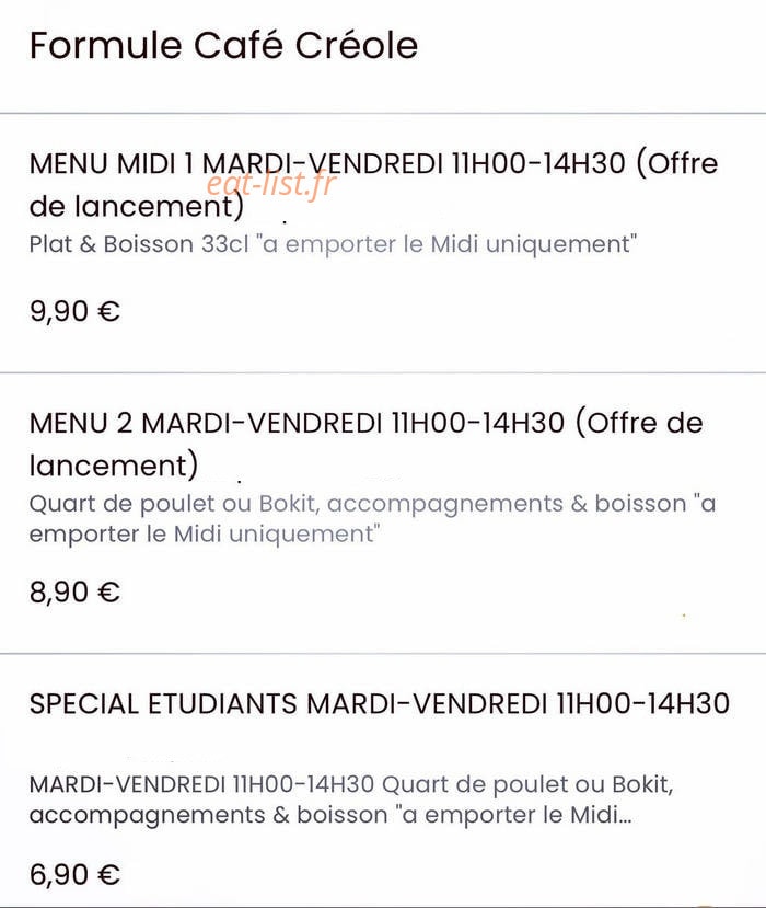 Café Créole — carte page 2