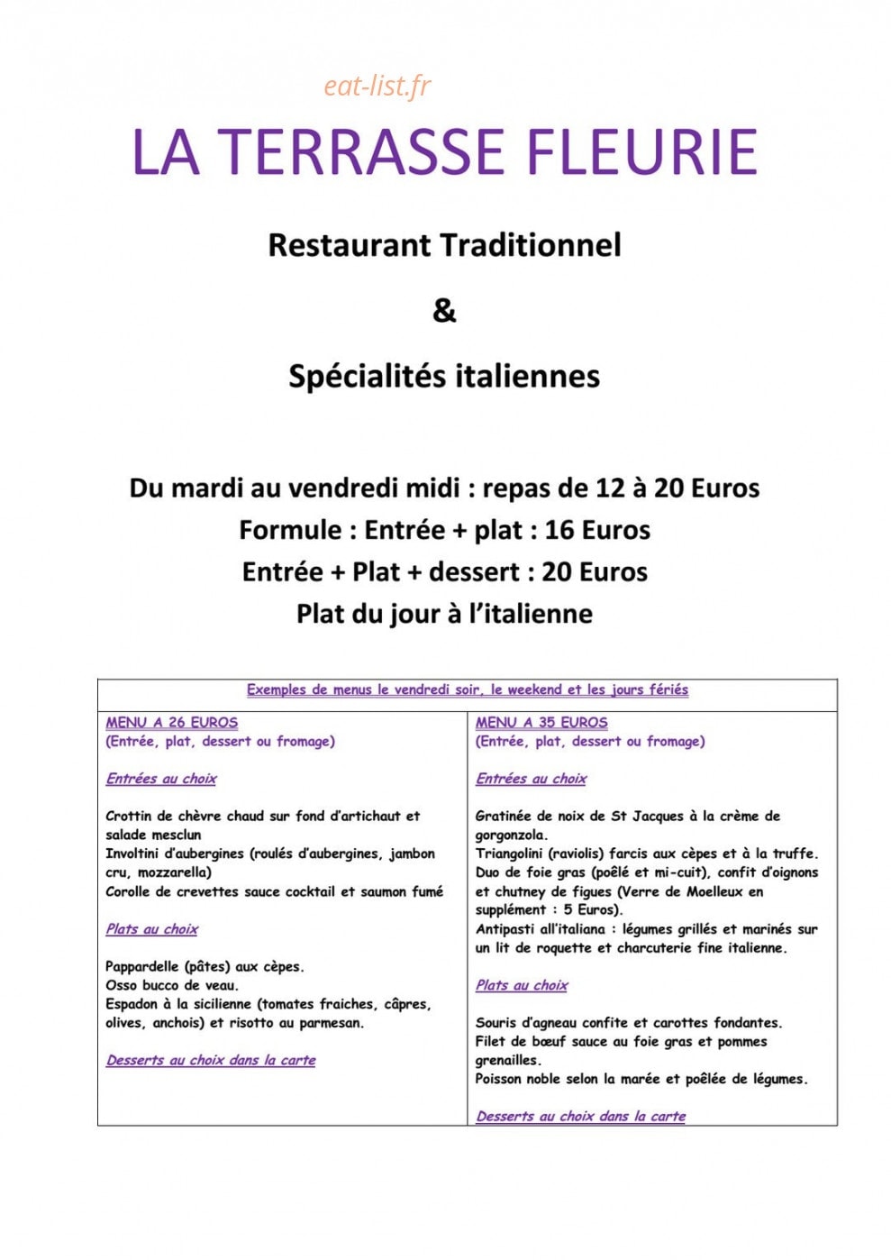 La Terrasse Fleurie — carte page 1
