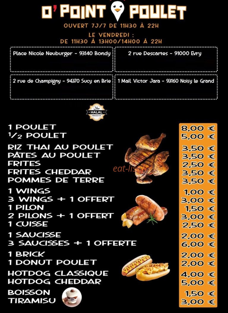 O' Point Poulet — carte page 1