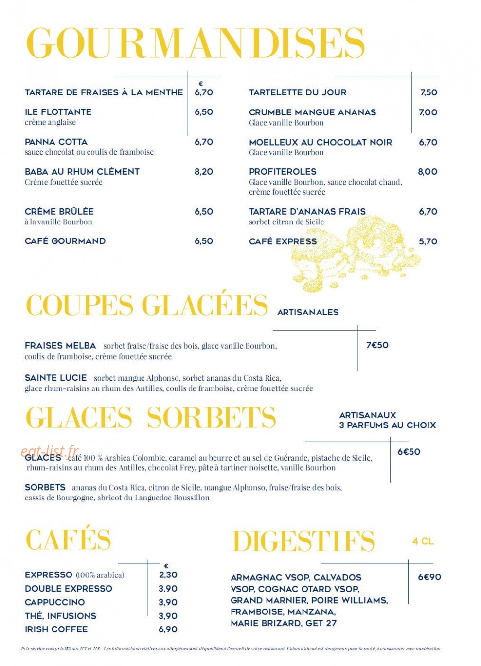 Carte et menu de La Criée à Bonneuil sur Marne — Les gourmandises, café,...
